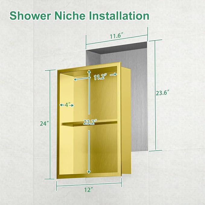 SaniteModar Shower Niche, Stainless Steel Shower Niche 12" X 24" No Tile Needed - Image 3