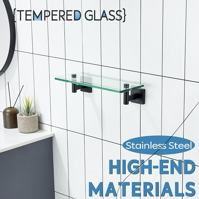 KOKOSIRI Bathroom Shelves Glass Floating Shelf 12-Inch - Image 7