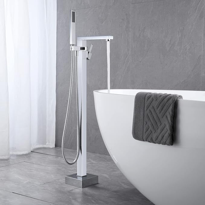Freestanding Bathtub Faucet Tub Filler Chrome Floor Mount Bathroom Faucets - Image 3