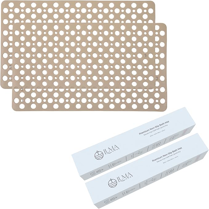 Non Slip Bathtub Mat and Shower Mat Beige TPE Strong Suction Cups Aesthetic by Unknown
