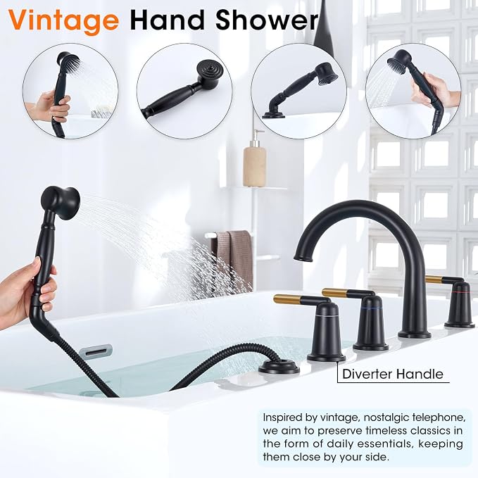 Black & Rose Gold Roman Bathtub Faucet Set - Image 5