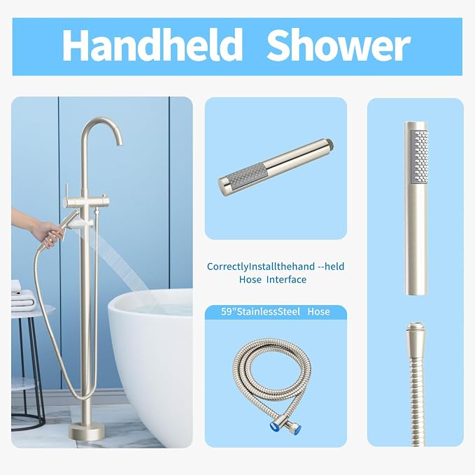 Freestanding Bathtub Faucet, Tub Filler Floor Mount Stand Bathtub Faucet Brass - Image 6