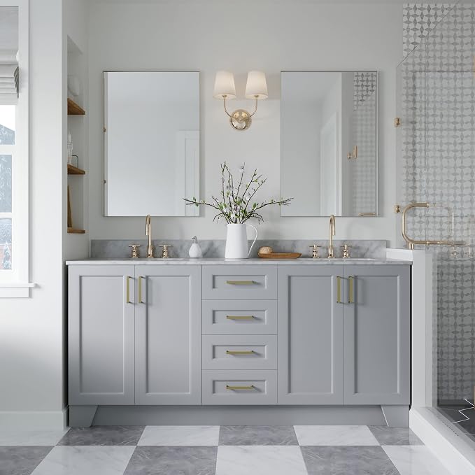 ARIEL 73" Grey Double Bathroom Vanity Italian Carrara Marble Countertop & Splash - Image 3