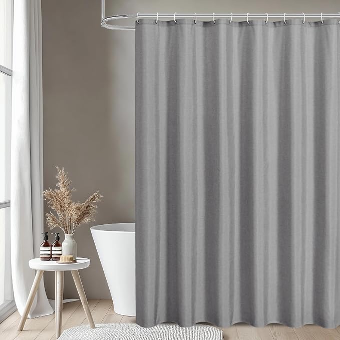 2-in-1 Waterproof Extra Long Fabric Shower Curtain or Liner, Linen Textured - Image 6