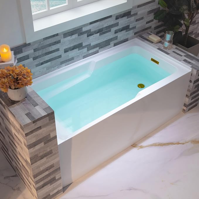 WOODBRIDGE 60" Acrylic Rectangular Alcove Soaking Bathtub in White - Image 2