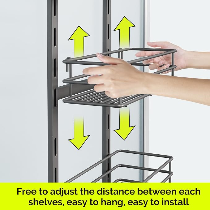 Orimade Over the Door Shower Caddy Adjustable 3 Tier Dark Grey, Bathroom - Image 2