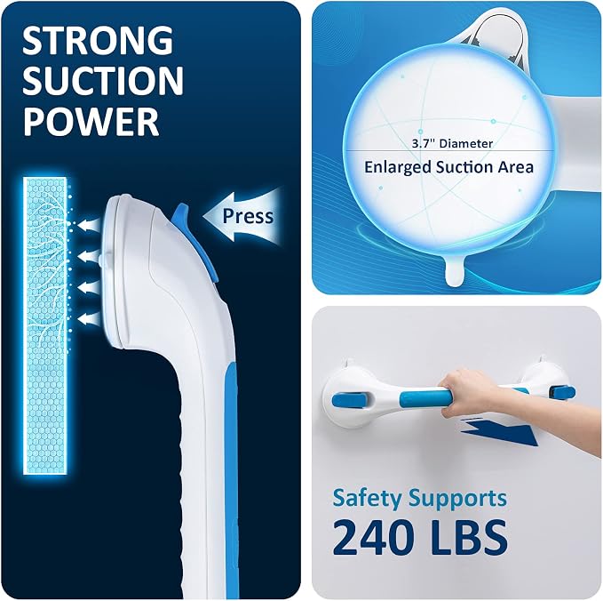LEVERLOC Grab Bar for Seniors, 17 Inch 2 Pack Suction Grab Bars for Bathtubs - Image 3