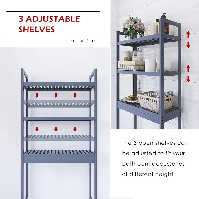 SMIBUY Bathroom Storage Shelf, Bamboo Over-The-Toilet Organizer Rack, - Image 5