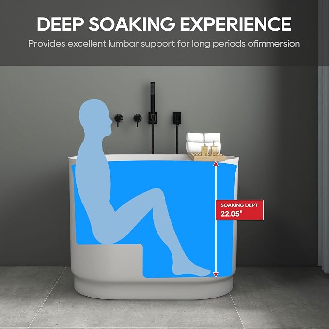 SJ Star&Jane 39" Solid Surface Japanese Soaking Bathtub Stone Resin - Image 6