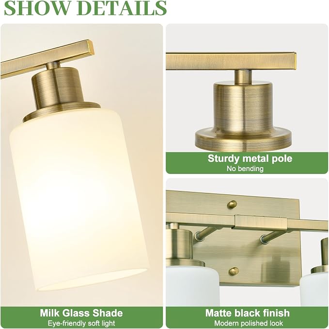 4-Light Bathroom Light Fixtures, Aged Brass Vanity Light - Image 2