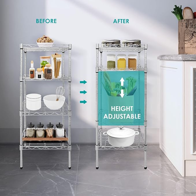 4 Tier Wire Shelving Unit, Height Adjustable Wire Shelves - Image 6