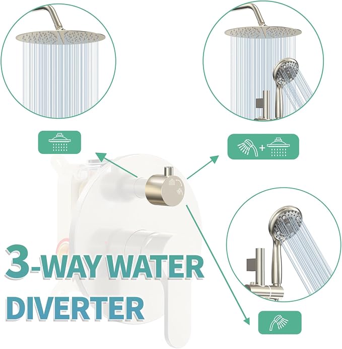 SR SUN RISE 12 Inch Rain Shower System, High Pressure Shower Heads and Handheld - Image 4