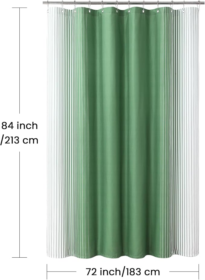 Extra Long Green Shower Curtain, Sage Green and White Gradient Vertical Stripe - Image 6