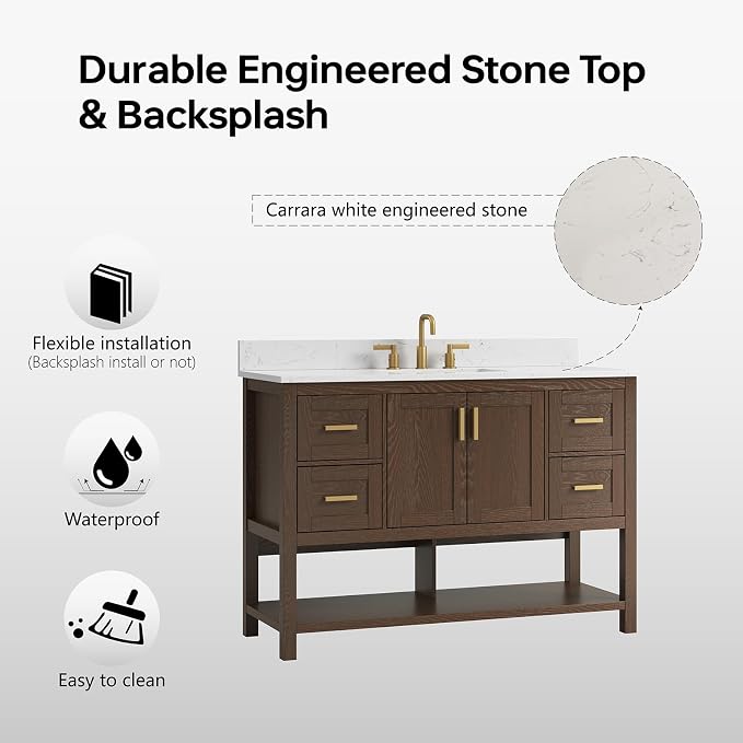 48 Inch Bathroom Vanity with Sink, Farmhouse Storage Cabinet with Drawers & - Image 6