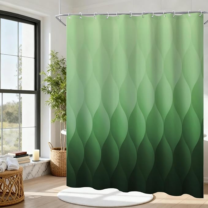 Green Ombre Shower Curtain, Modern Geometric Shower Curtain Set, Washable - Image 6