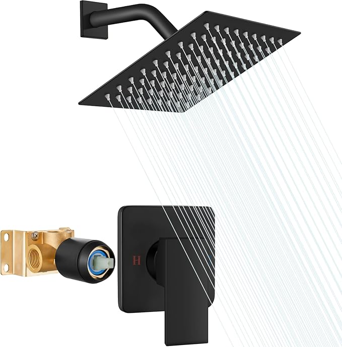 Heyalan 8 Inch Shower Head and Handle Set Square Shower Faucet Set Bathroom by Heyalan