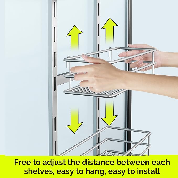 Orimade Over The Door Shower Caddy Adjustable 3 Tier Silver, Bathroom Hanging - Image 2
