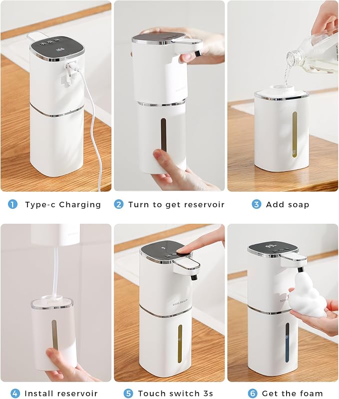 2 Pack Automatic Foaming Soap Dispenser, 400ml//13.53oz Rechargeable, - Image 8