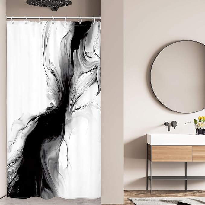 Cinbloo Black and White 54Wx78H Shower Curtain Marble Abstract Modern - Image 4