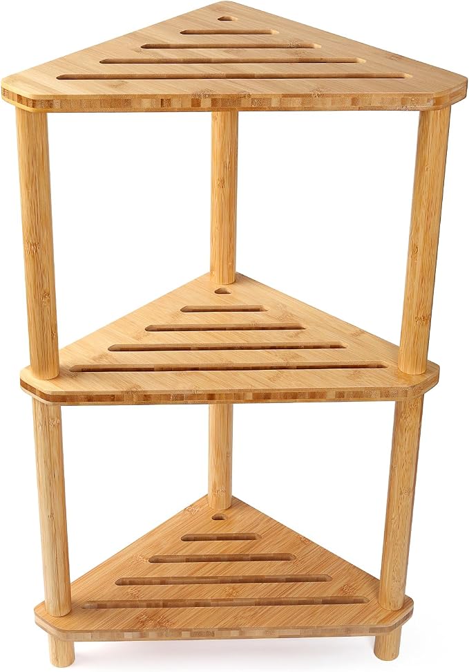Bamboo Corner Shower Caddy Stand 3-Tier Waterproof, Free Standing Bathroom - Image 9
