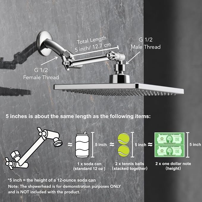 5 Inch Adjustable Shower Head Extension Arm, - Image 4