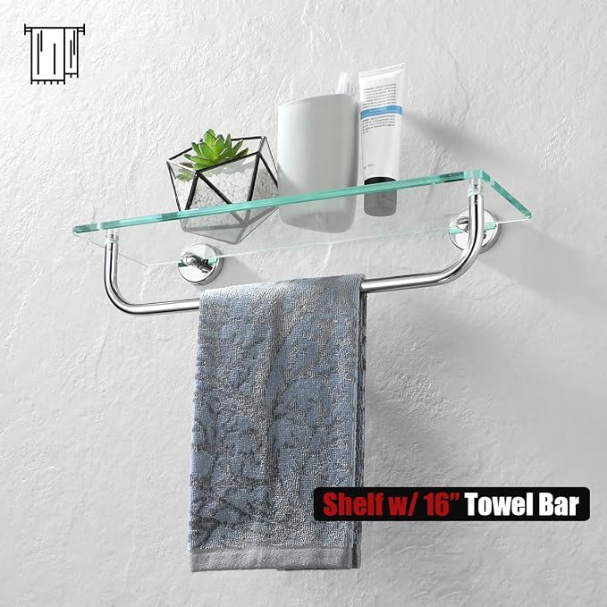 JQK Bathroom Glass Shelf Polished Chome, Shelf - Image 3