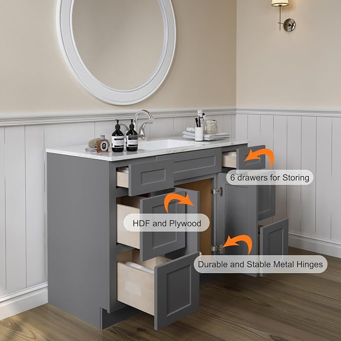 ROOMTEC Bathroom Cabinet, Soft-Close Drawer Slides Morden Bathroom Sink Vanity - Image 4