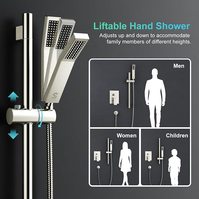 SR SUN RISE Shower System with 10" Rain Showerhead, Square Handheld Showerwith - Image 2