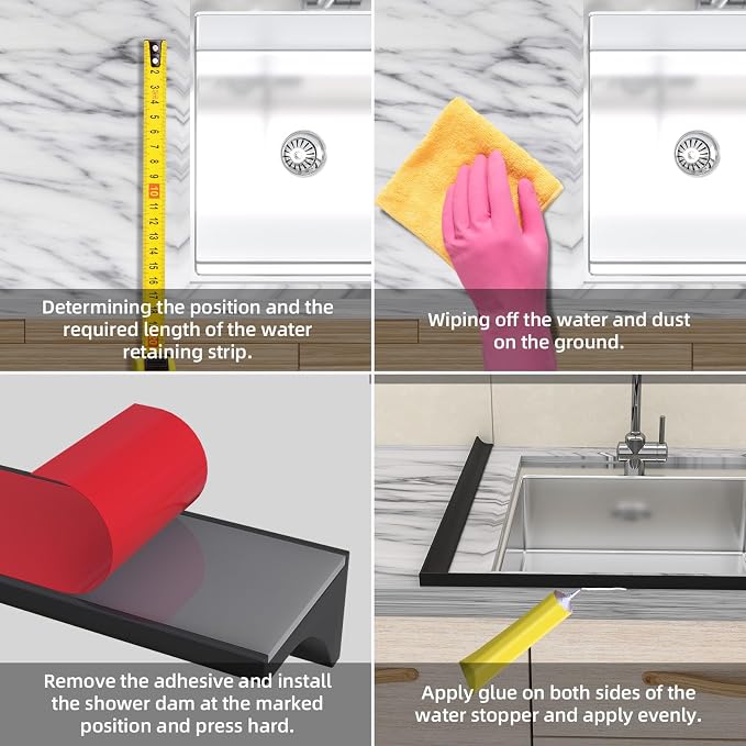 67Inch Collapsible Shower Threshold Water Dam Barrier, Self Adhesive Silicone - Image 4