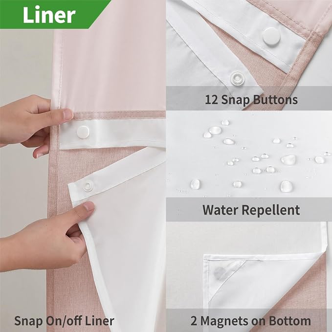 Extra Long No Hooks Needed Linen Textured Shower Curtain - Image 6