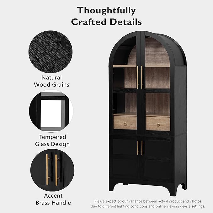 71" Tall Arched Kitchen Pantry Cabinet, Freestanding Kitchens Storage Cabinets - Image 6