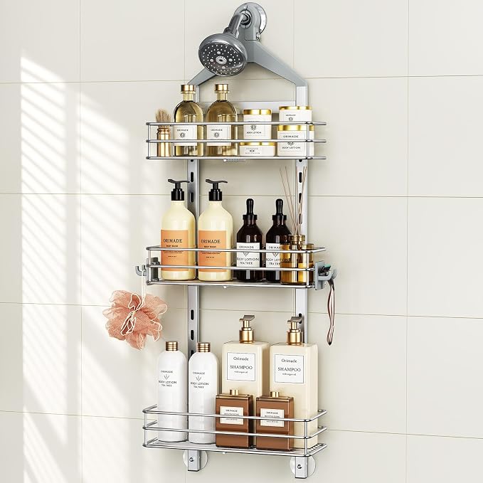 Orimade Aluminum Hanging Shower Caddy Over Head, Adjustable Anti-Slip Bathroom by Orimade