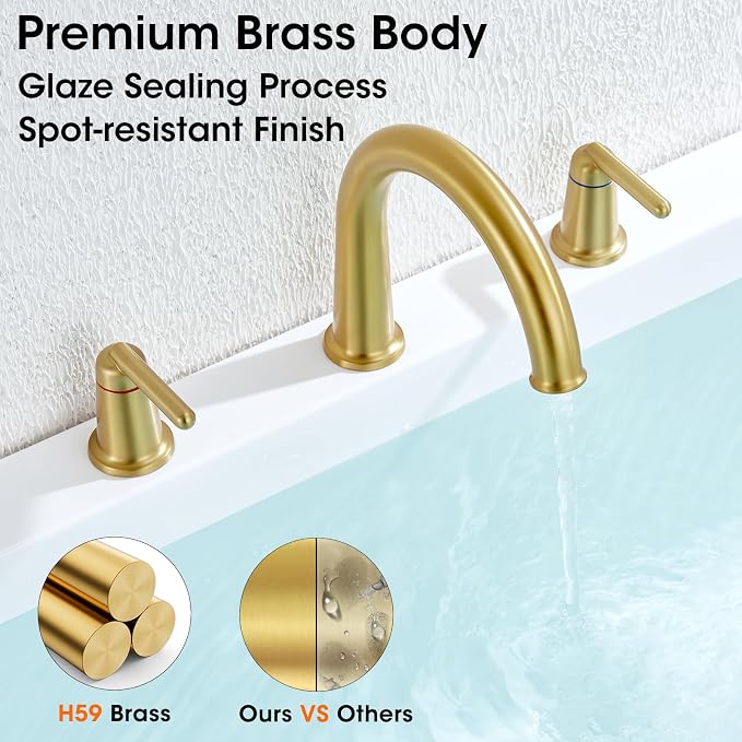 Brushed Gold Roman Bathtub Faucet, 2-Handle High Flow Tub Filler - Image 3