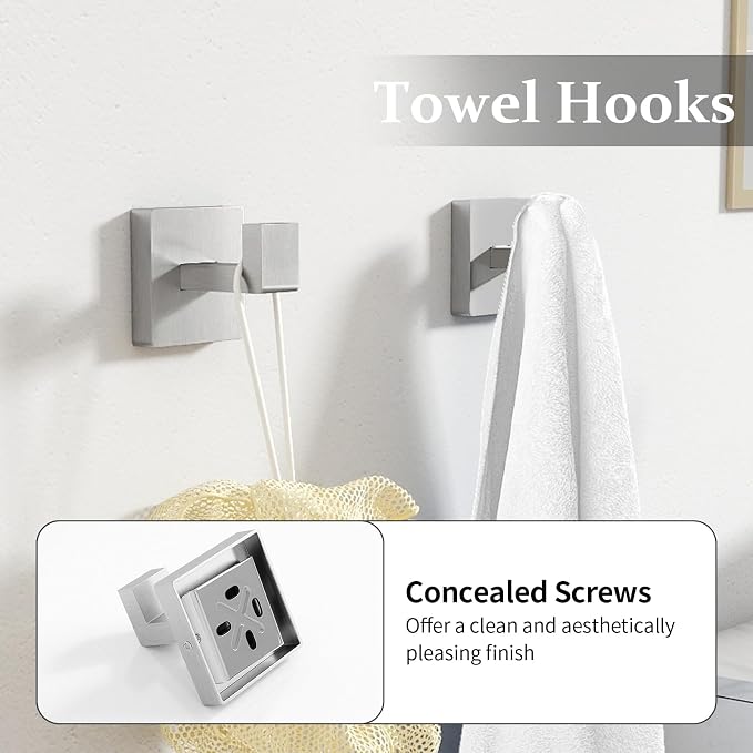 Bathroom Accessories Hardware Set Brushed Nickel 5-Piece, Stainless Steel Towel - Image 4