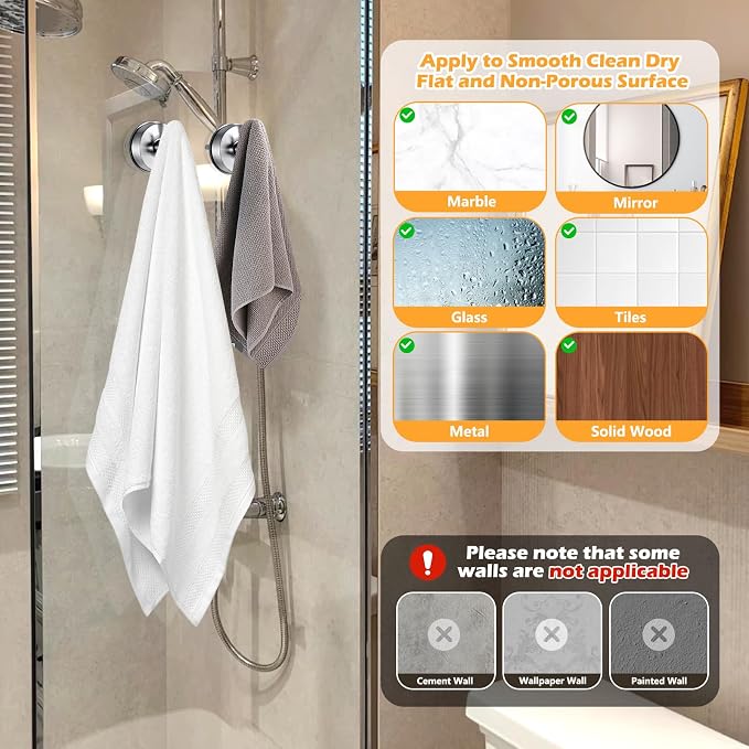 YOHOM Suction Cup Hooks for Shower Wall Bathrooms Towels Hook for Glass Door - Image 4