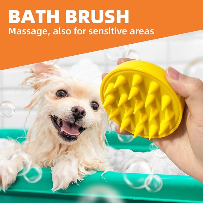 Dog Grooming Brush Set, Includes Scrubber Shower Wash Brush, Dematting Comb - Image 4