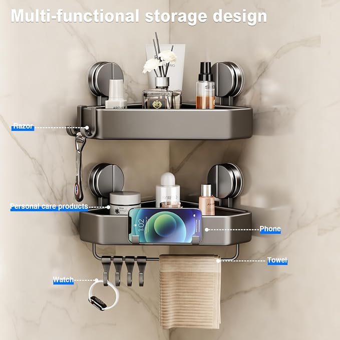 Suction Cup Shower Caddy Corner, 2 Pack Suction Corner Shower Shelves No - Image 5