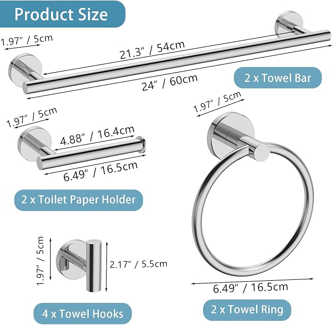 Newfun 10-Pieces Bathroom Hardware Set, Includes 24 Inch Towel Racks - Image 2
