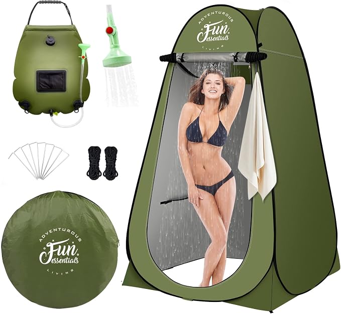 Solar Shower Tent Kit, Instant Pop Up Privacy, 5 Gallon Solar Shower Bag by SaveBigWhenbuyTogether