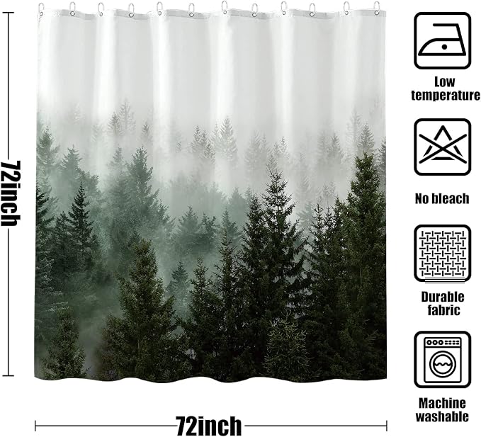 Aipon Green Misty Forest Shower Curtain Nature Tree Shower Curtain Set Dark - Image 7