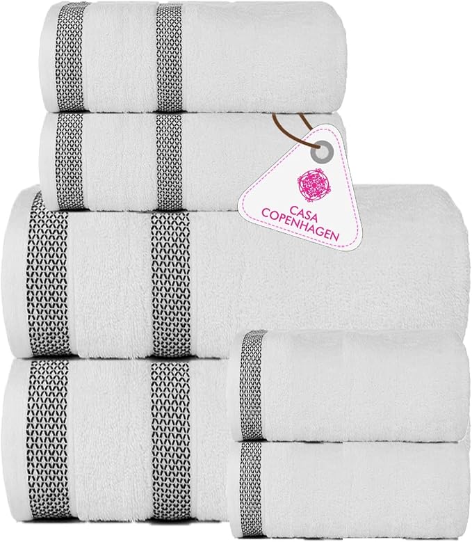 CASA COPENHAGEN Solitaire 6 Pieces Towel Set- Snow White, 600 GSM 2 Bath Towel by CASACOPENHAGEN