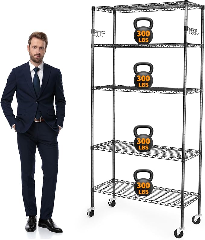 5 Tier Storage Shelves with Wheels, 1750lbs Capacity Heavy Duty Shelving Units by BolDuckDirect