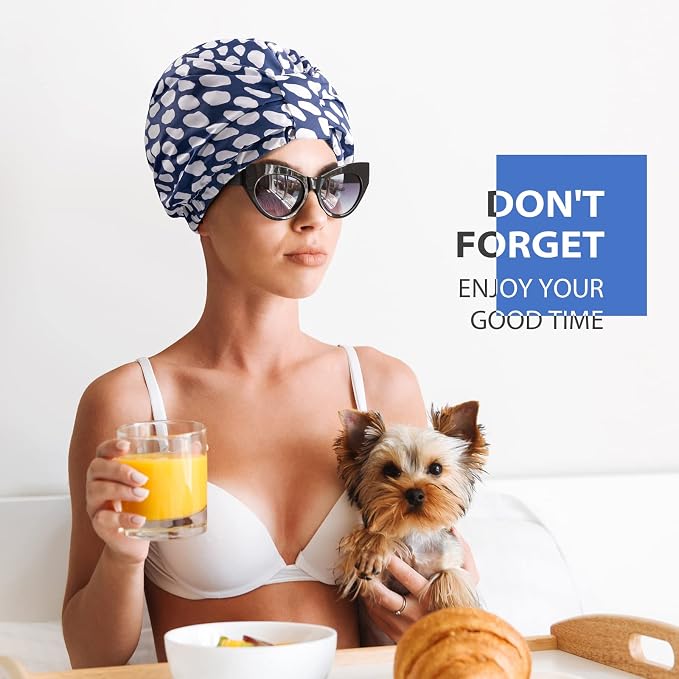 INNELO Luxury Shower Cap for Women Reusable Waterproof, Double Layered Shower - Image 6