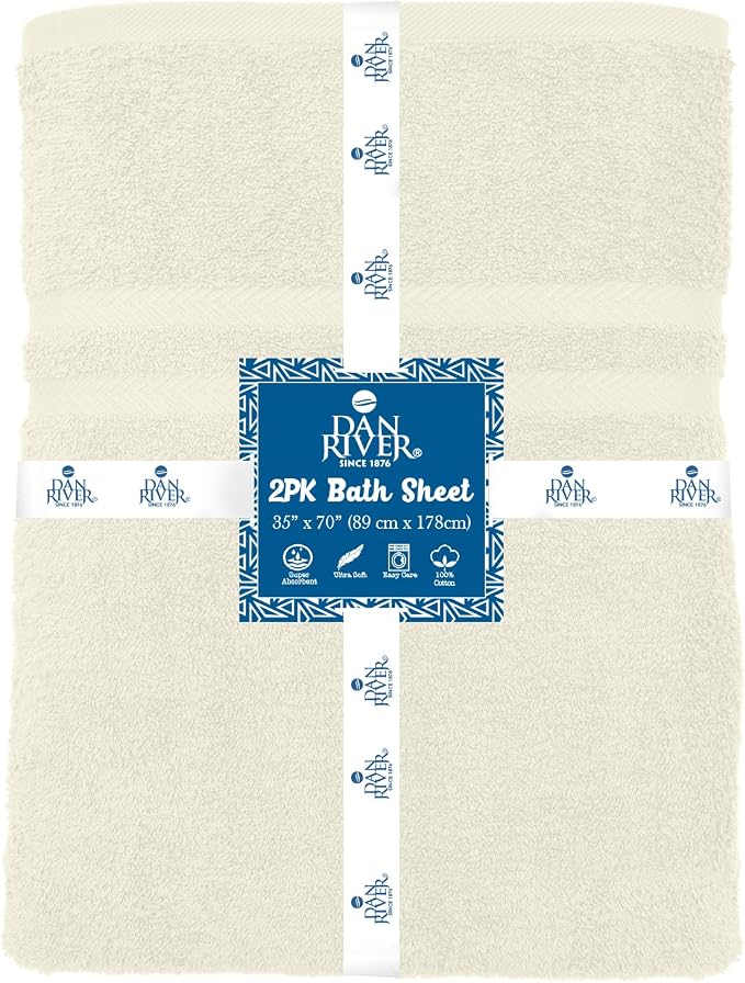 DAN RIVER 2 Pack Luxury Bath Sheets 35x70, 600 GSM, Soft & Quick Dry 100% Ring - Image 2