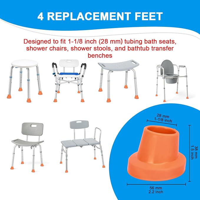 supregear Replacement Feet for Shower Chair Bath Seat, 1-1/8" I.D. Slope Rubber - Image 2