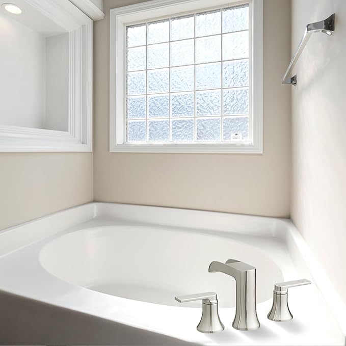 Brushed Nickel Tub Faucet Set 3 Hole, Brass Deck Mount Waterfall Bathtub Faucet - Image 7
