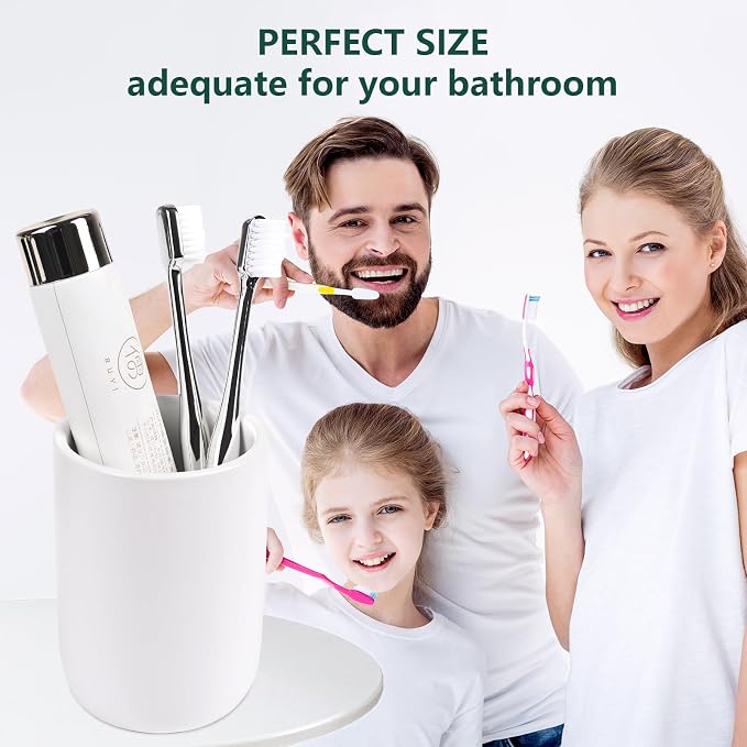 BosilunLife Ceramic Toothbrush Holder - 12Oz Bathroom Toothbrush Holder White - Image 3