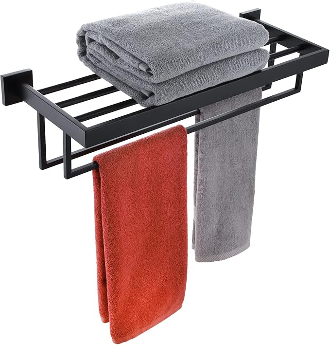 KOKOSIRI Black Towel Rack 20'' Bathroom Towel Shelf by KOKOSIRI