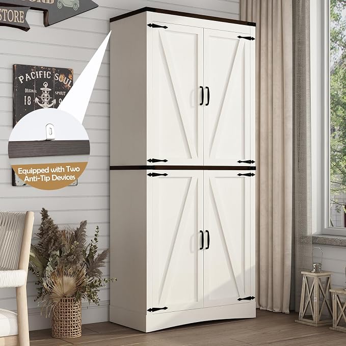 71in Farmhouse Kitchen Pantry Cabinet, Tall Storage Cabinet - Image 5