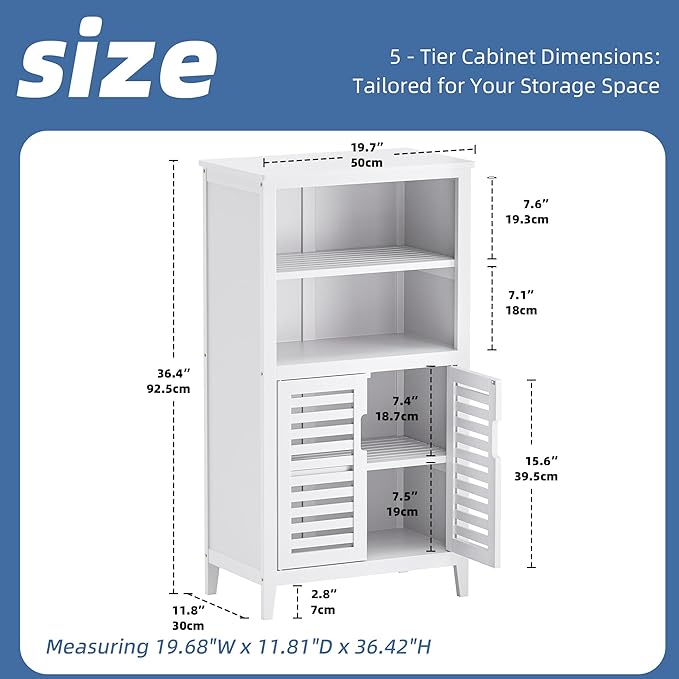 HITNET White Bathroom Cabinet, Bamboo Storage Cabinet Freestanding, Side Tall - Image 3